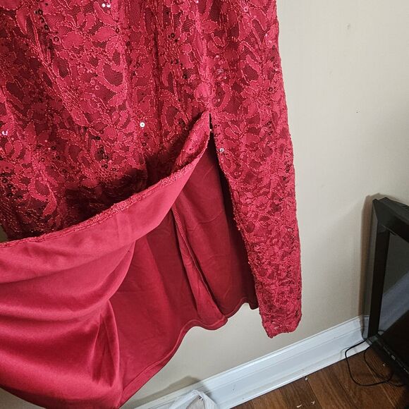 Candlelite NWT Lace Sequin Off The Shoulder Red Formal Cocktail Maxi Dress Large - Picture 6 of 8
